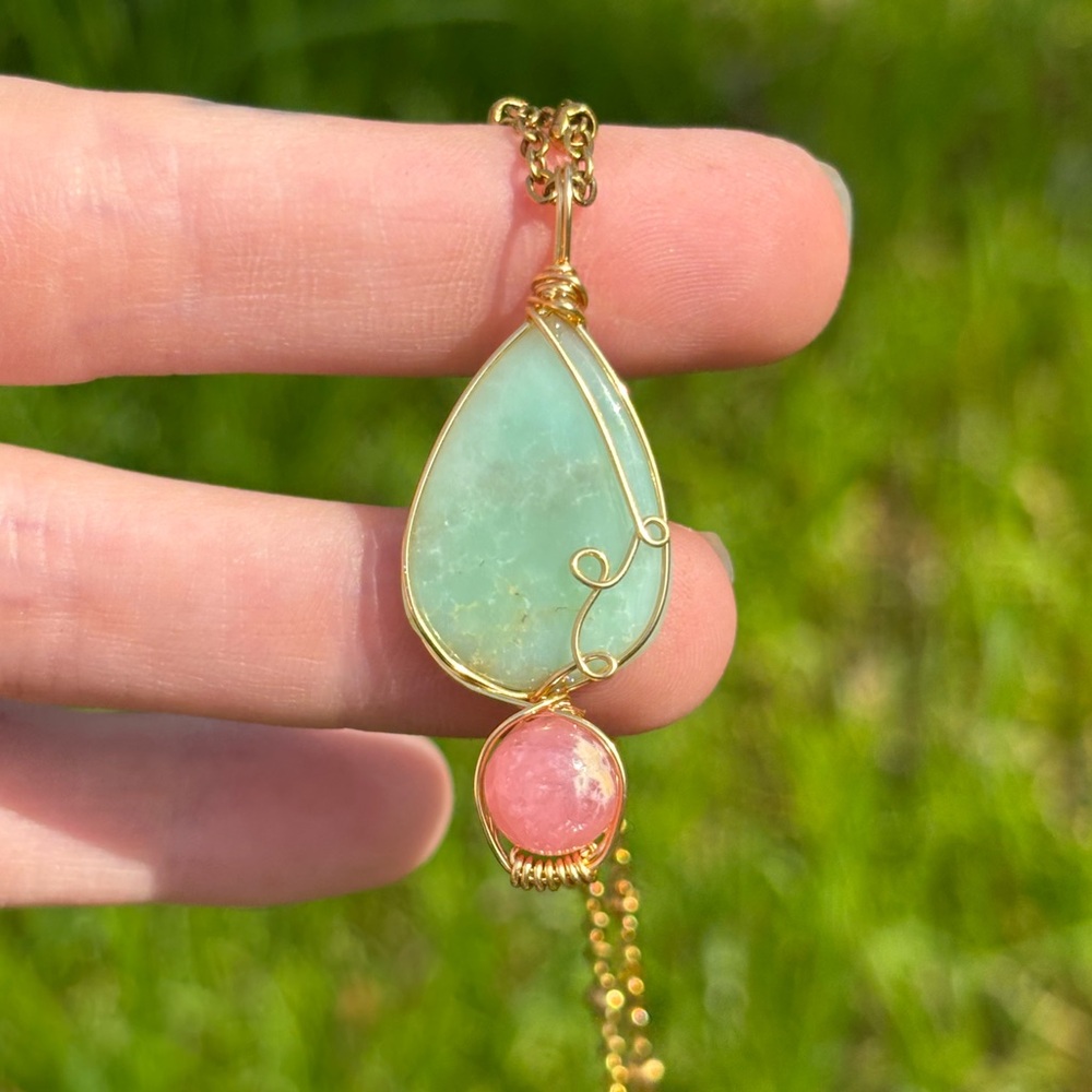 Chrysoprase and rhodochrosite fancy stack pendant